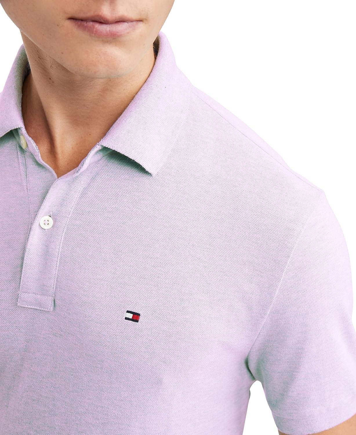 imageTommy Hilfiger Mens Short Sleeve Cotton Pique Polo Shirt in Regular FitLilac Ice