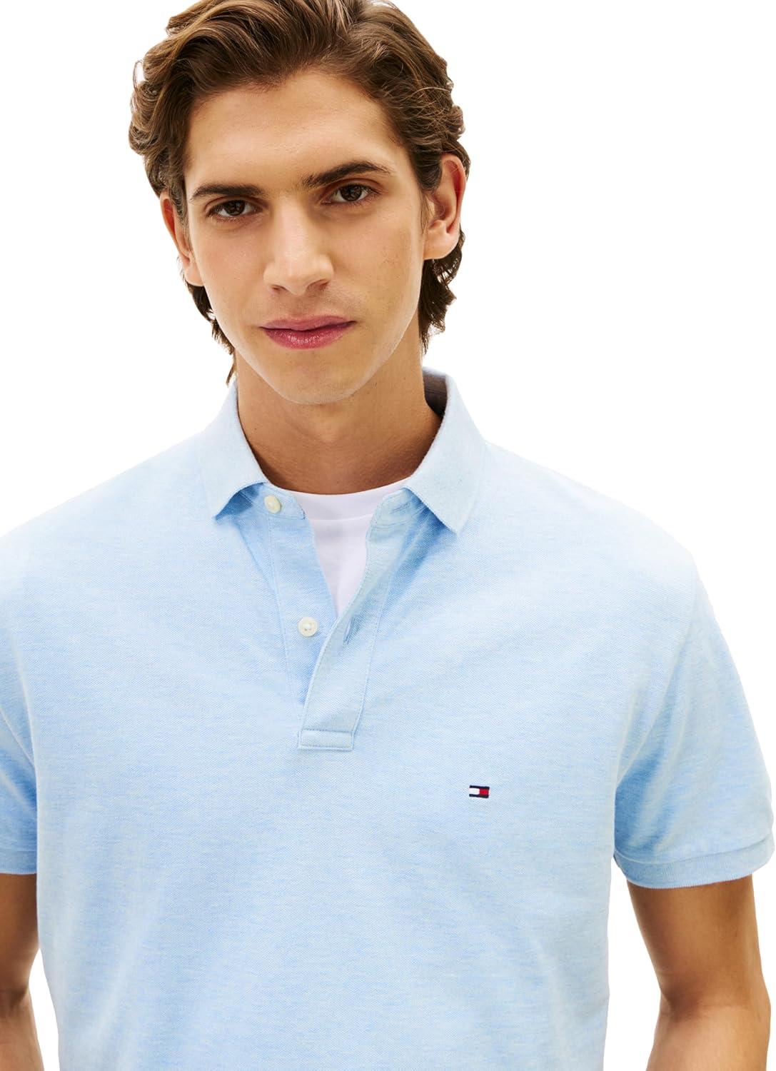 imageTommy Hilfiger Mens Short Sleeve Cotton Pique Polo Shirt in Regular FitMalaga Blue Heather