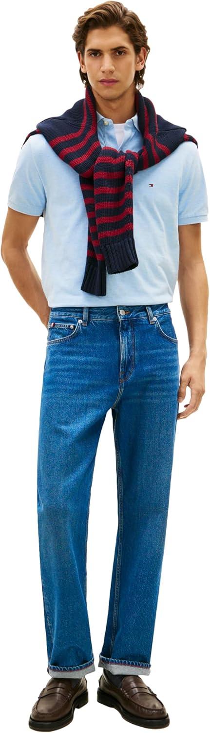 imageTommy Hilfiger Mens Short Sleeve Cotton Pique Polo Shirt in Regular FitMalaga Blue Heather