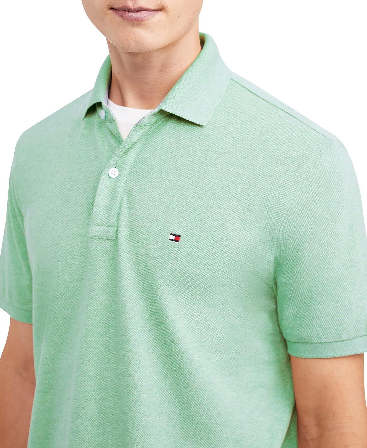 imageTommy Hilfiger Mens Short Sleeve Cotton Pique Polo Shirt in Regular FitSoft Green Heather