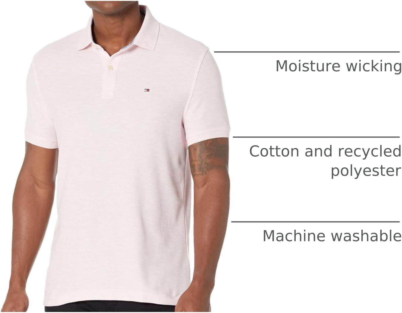 imageTommy Hilfiger Mens Short Sleeve Moisture Wicking Stretch Polo Shirt with Quick Dry UV ProtectionB4453 Pink Heather