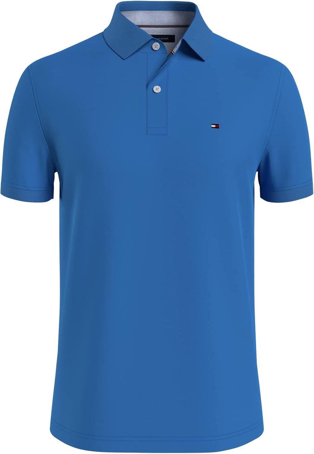 imageTommy Hilfiger Mens Short Sleeve Moisture Wicking Stretch Polo Shirt with Quick Dry UV ProtectionBlue Blitz