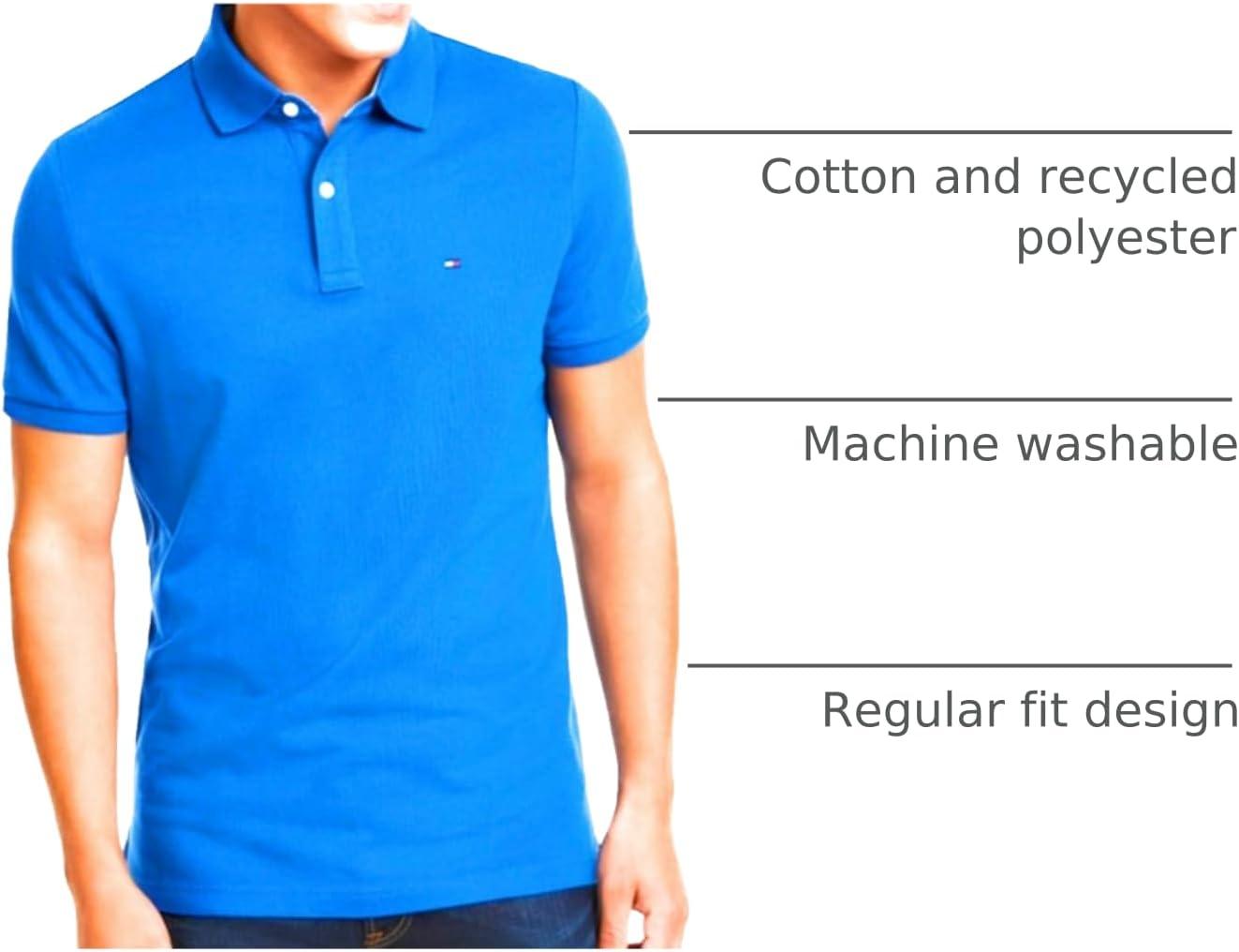 imageTommy Hilfiger Mens Short Sleeve Moisture Wicking Stretch Polo Shirt with Quick Dry UV ProtectionBlue Blitz