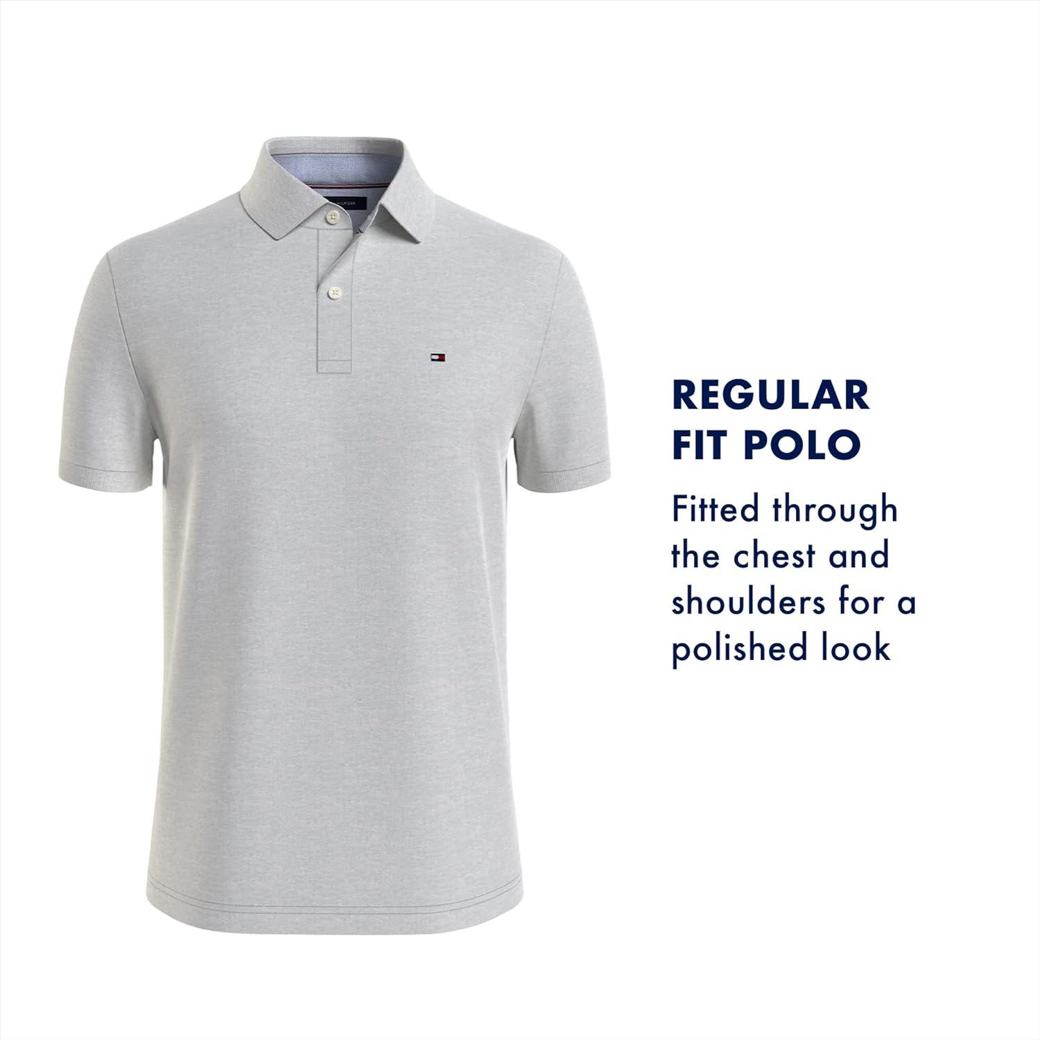 imageTommy Hilfiger Mens Short Sleeve Moisture Wicking Stretch Polo Shirt with Quick Dry UV ProtectionBlue Blitz