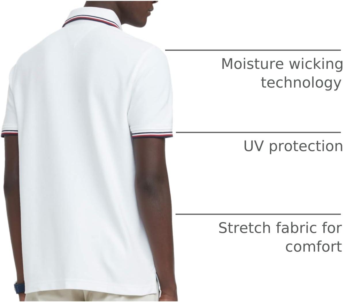 imageTommy Hilfiger Mens Short Sleeve Moisture Wicking Stretch Polo Shirt with Quick Dry UV ProtectionBright White