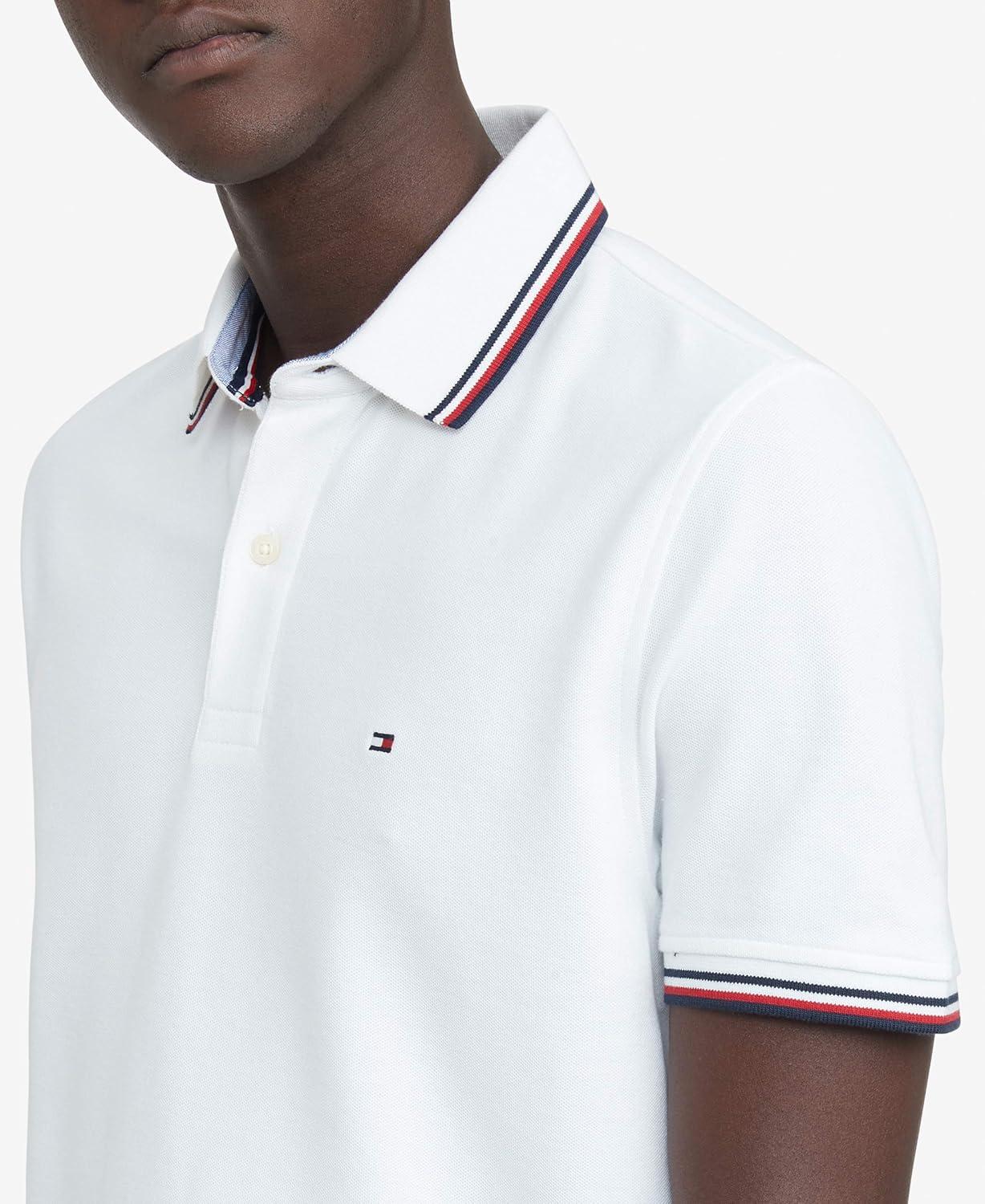 imageTommy Hilfiger Mens Short Sleeve Moisture Wicking Stretch Polo Shirt with Quick Dry UV ProtectionBright White