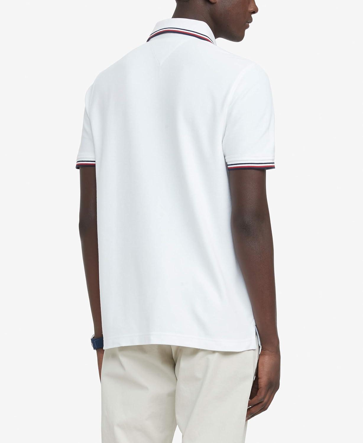 imageTommy Hilfiger Mens Short Sleeve Moisture Wicking Stretch Polo Shirt with Quick Dry UV ProtectionBright White