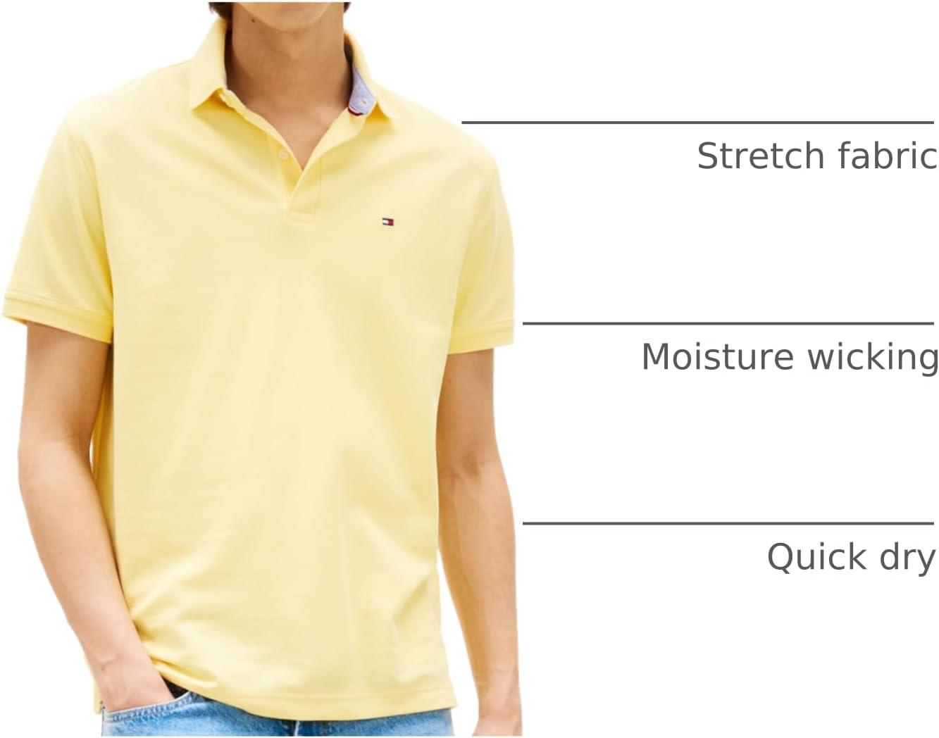 imageTommy Hilfiger Mens Short Sleeve Moisture Wicking Stretch Polo Shirt with Quick Dry UV ProtectionCitronella