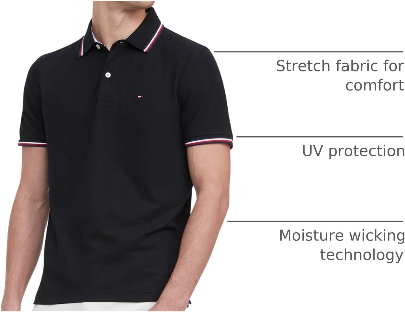 imageTommy Hilfiger Mens Short Sleeve Moisture Wicking Stretch Polo Shirt with Quick Dry UV ProtectionCs Deep Knit Black