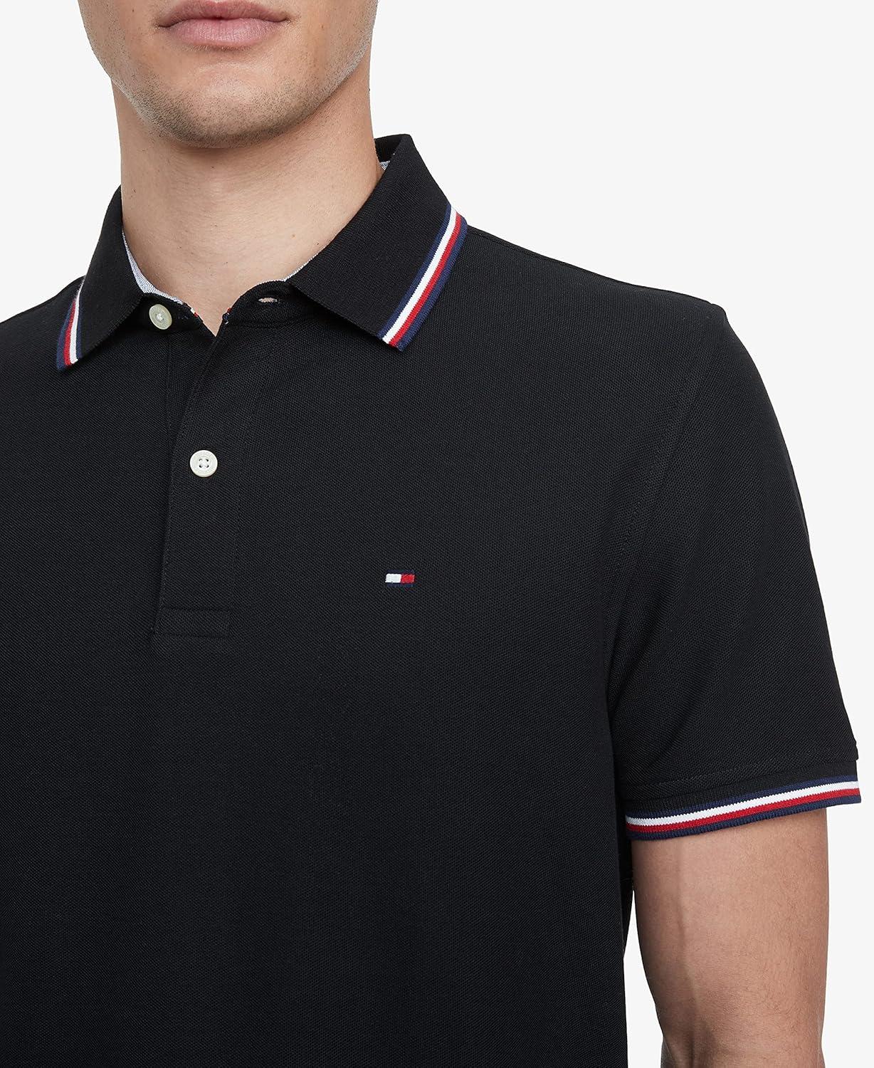imageTommy Hilfiger Mens Short Sleeve Moisture Wicking Stretch Polo Shirt with Quick Dry UV ProtectionDeep Knit Black