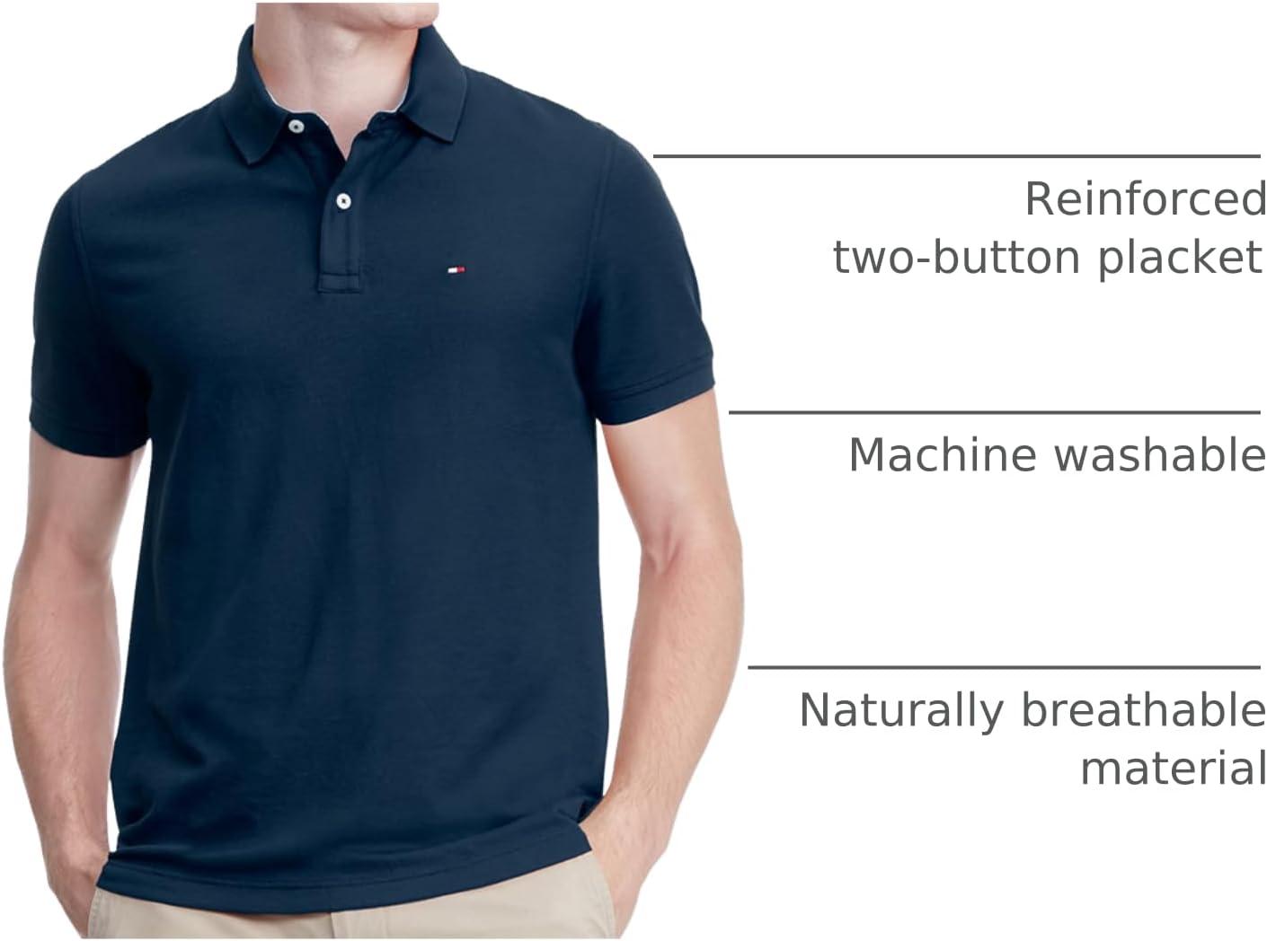 imageTommy Hilfiger Mens Short Sleeve Moisture Wicking Stretch Polo Shirt with Quick Dry UV ProtectionDesert Sky