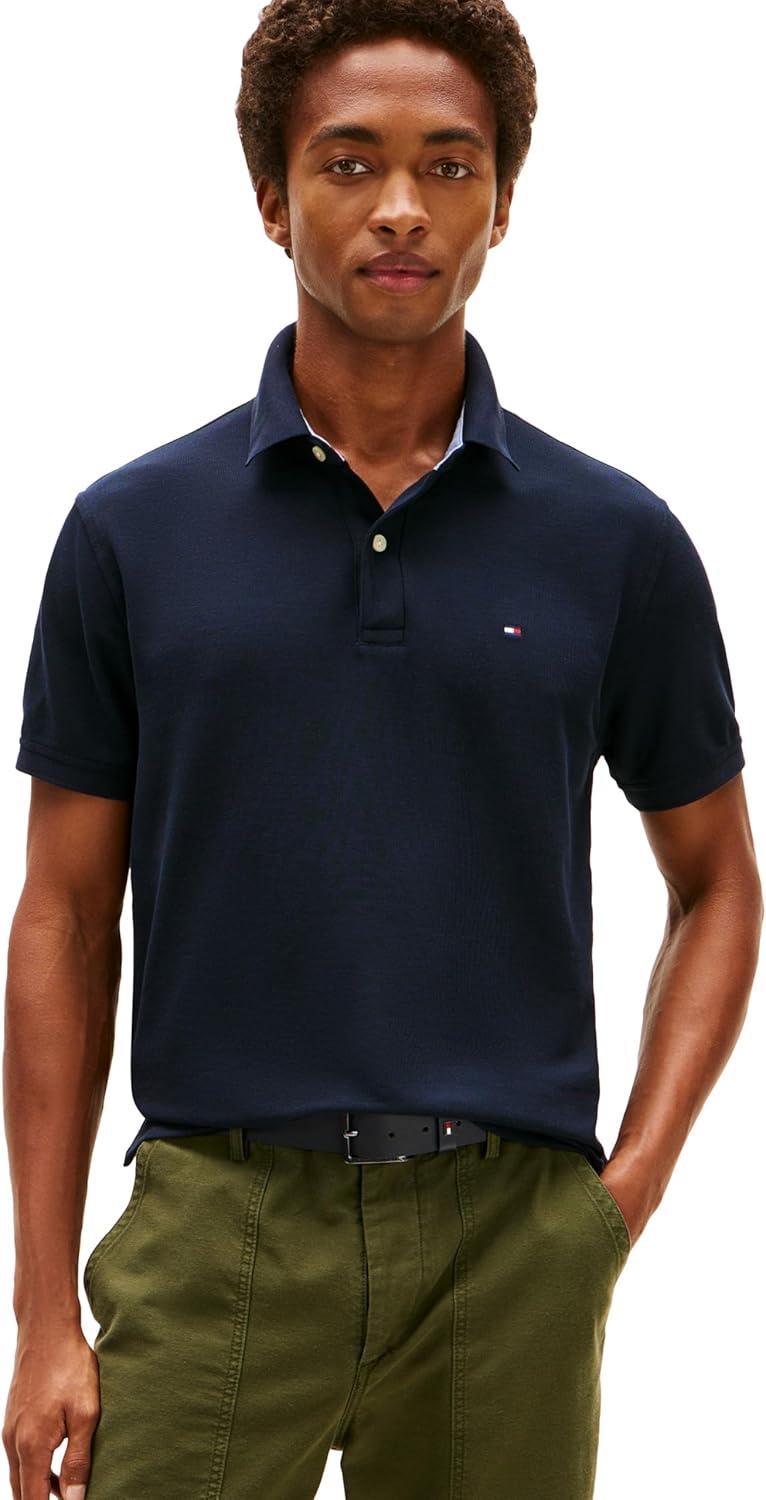 imageTommy Hilfiger Mens Short Sleeve Moisture Wicking Stretch Polo Shirt with Quick Dry UV ProtectionDesert Sky