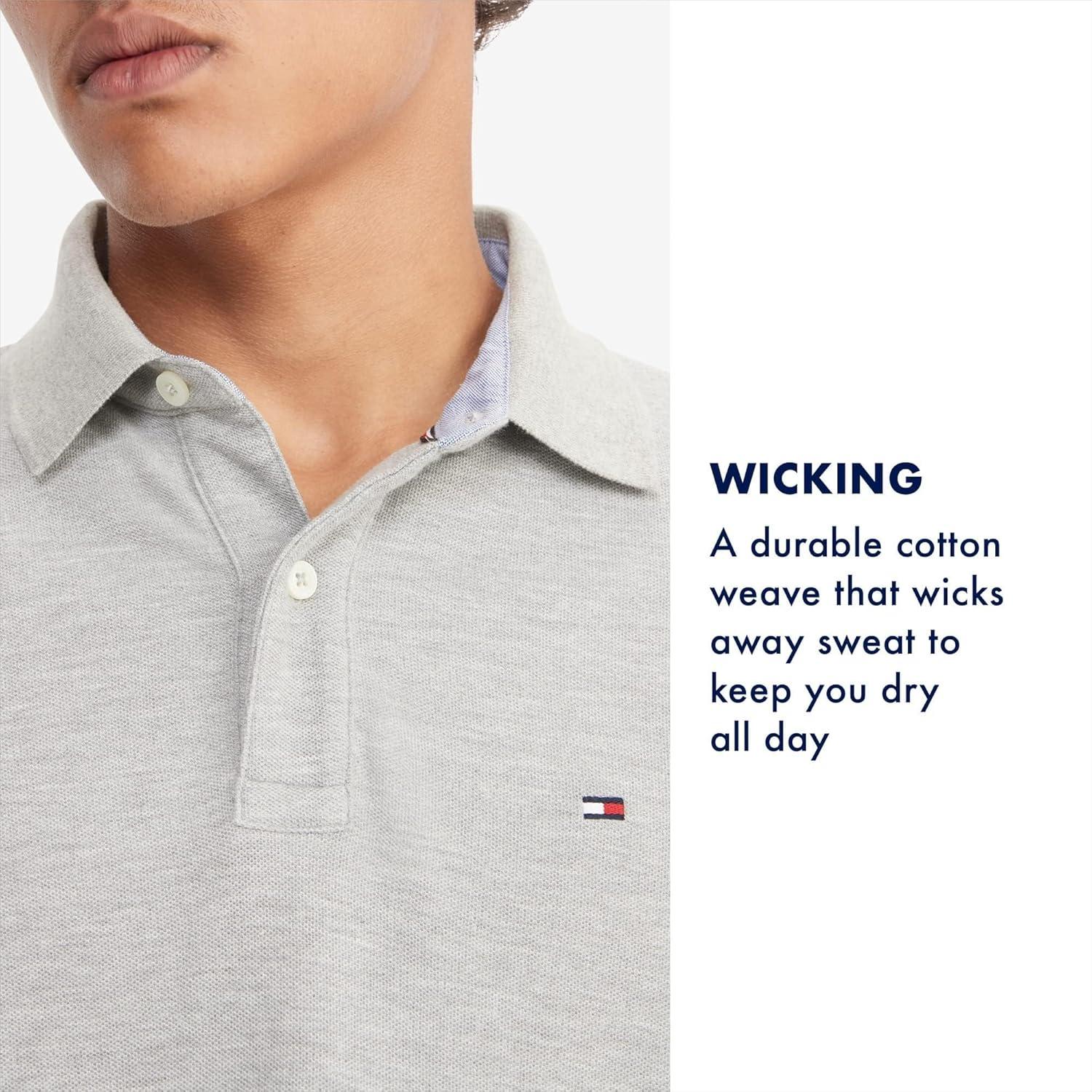 imageTommy Hilfiger Mens Short Sleeve Moisture Wicking Stretch Polo Shirt with Quick Dry UV ProtectionGrey Heather