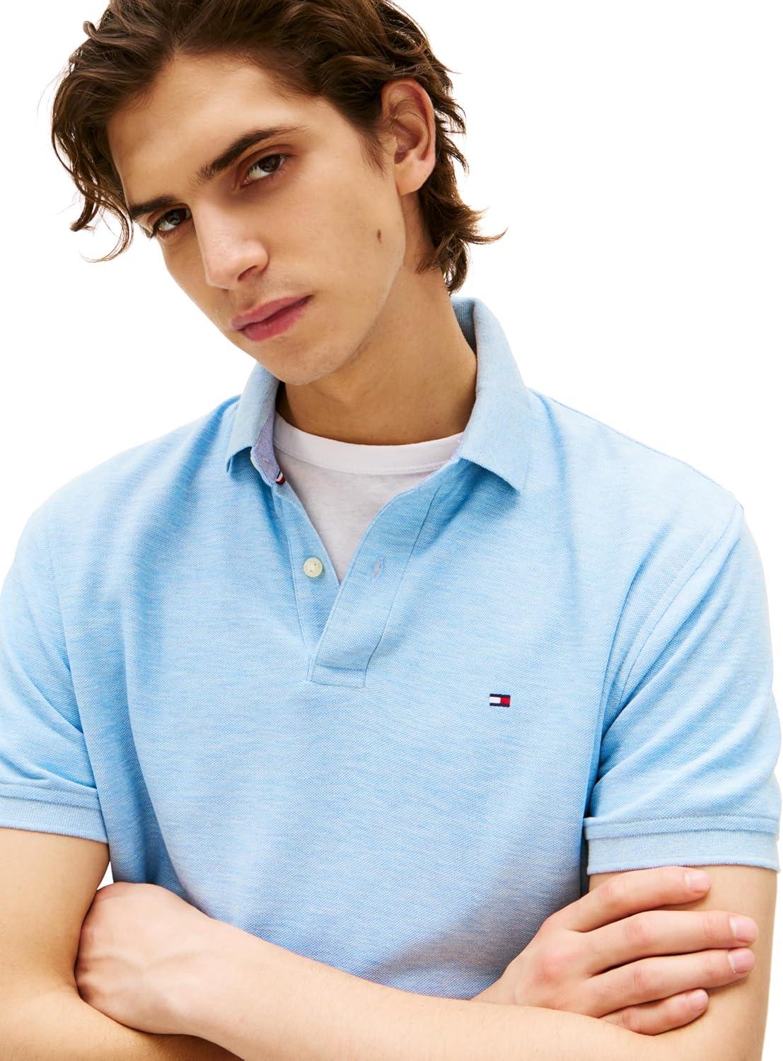 imageTommy Hilfiger Mens Short Sleeve Moisture Wicking Stretch Polo Shirt with Quick Dry UV ProtectionLight Blue Heather