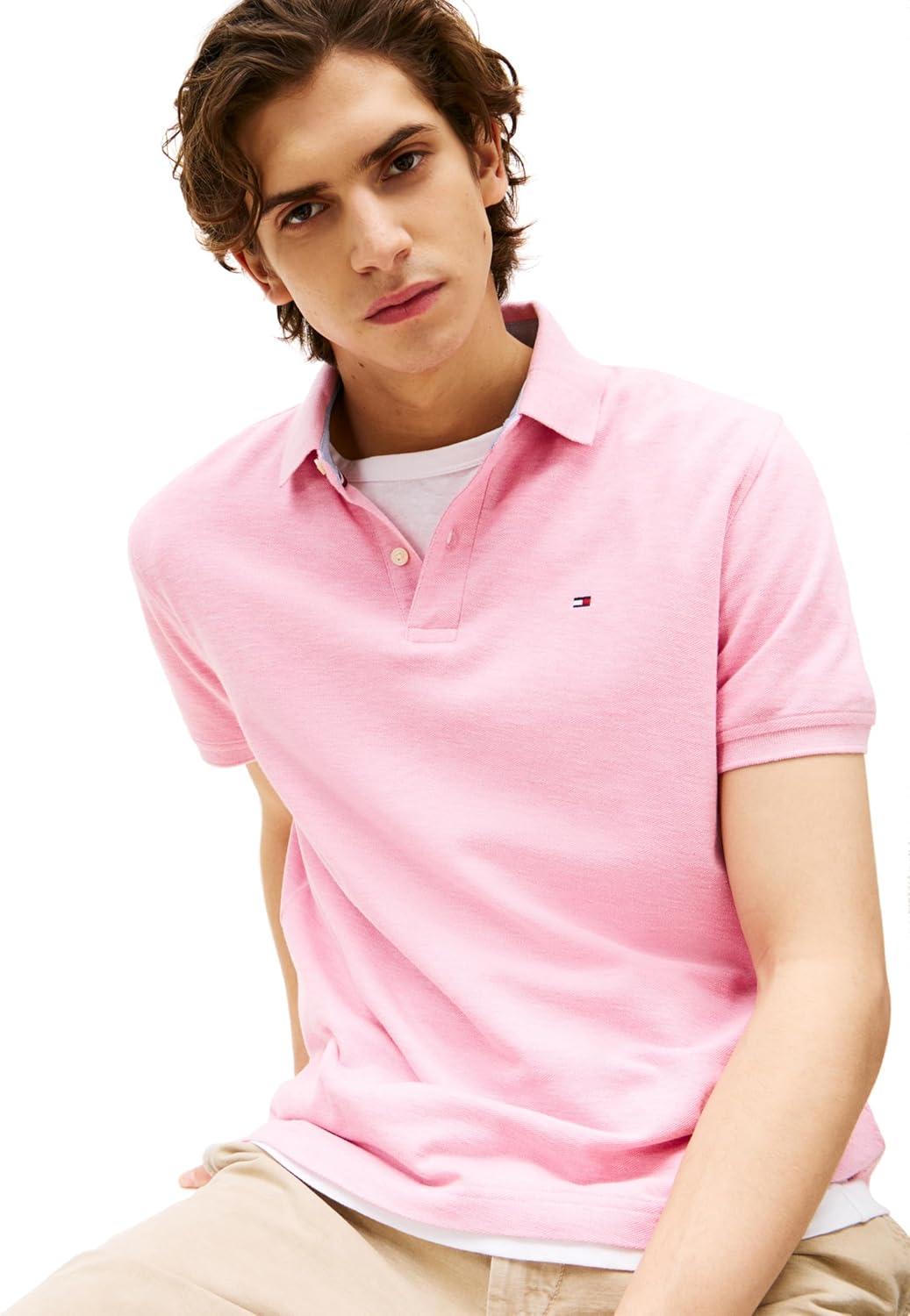 imageTommy Hilfiger Mens Short Sleeve Moisture Wicking Stretch Polo Shirt with Quick Dry UV ProtectionLight Red Heather