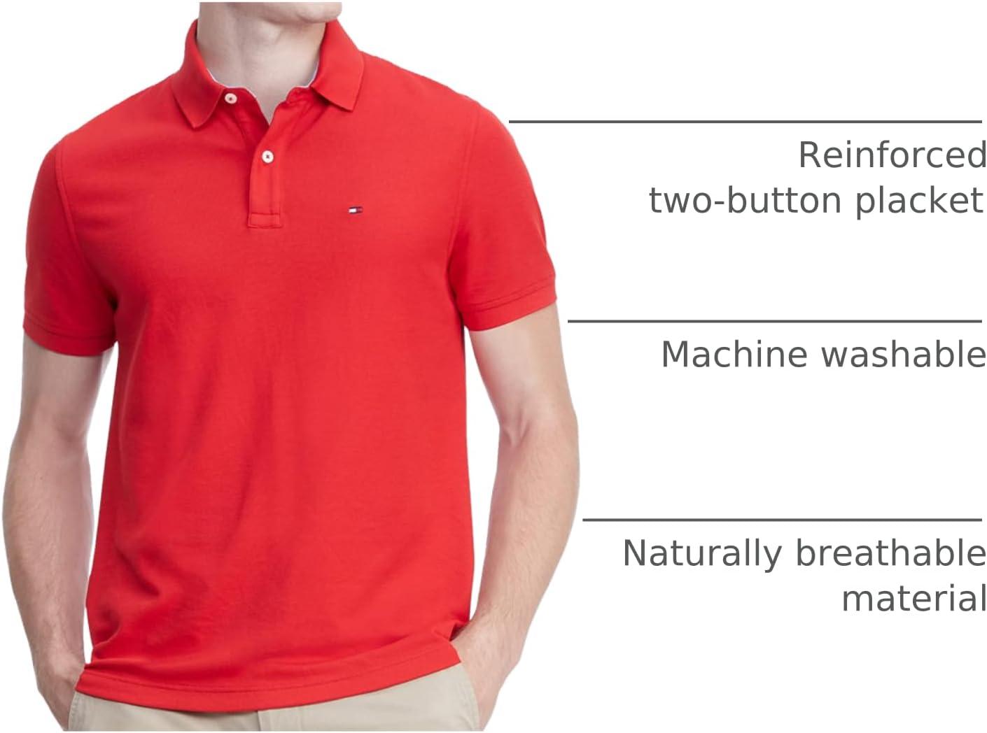 imageTommy Hilfiger Mens Short Sleeve Moisture Wicking Stretch Polo Shirt with Quick Dry UV ProtectionPrimary Red