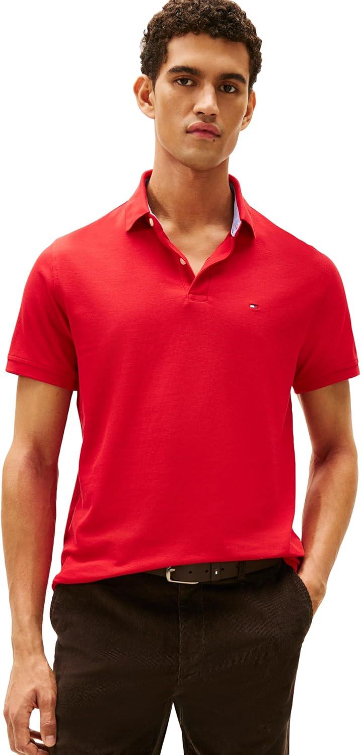 imageTommy Hilfiger Mens Short Sleeve Moisture Wicking Stretch Polo Shirt with Quick Dry UV ProtectionPrimary Red