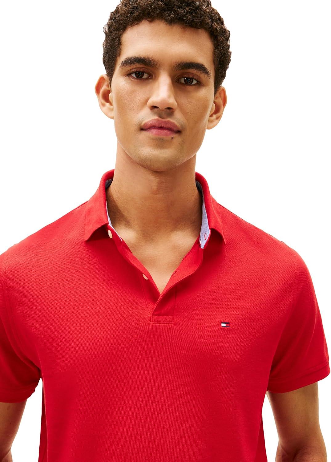 imageTommy Hilfiger Mens Short Sleeve Moisture Wicking Stretch Polo Shirt with Quick Dry UV ProtectionPrimary Red