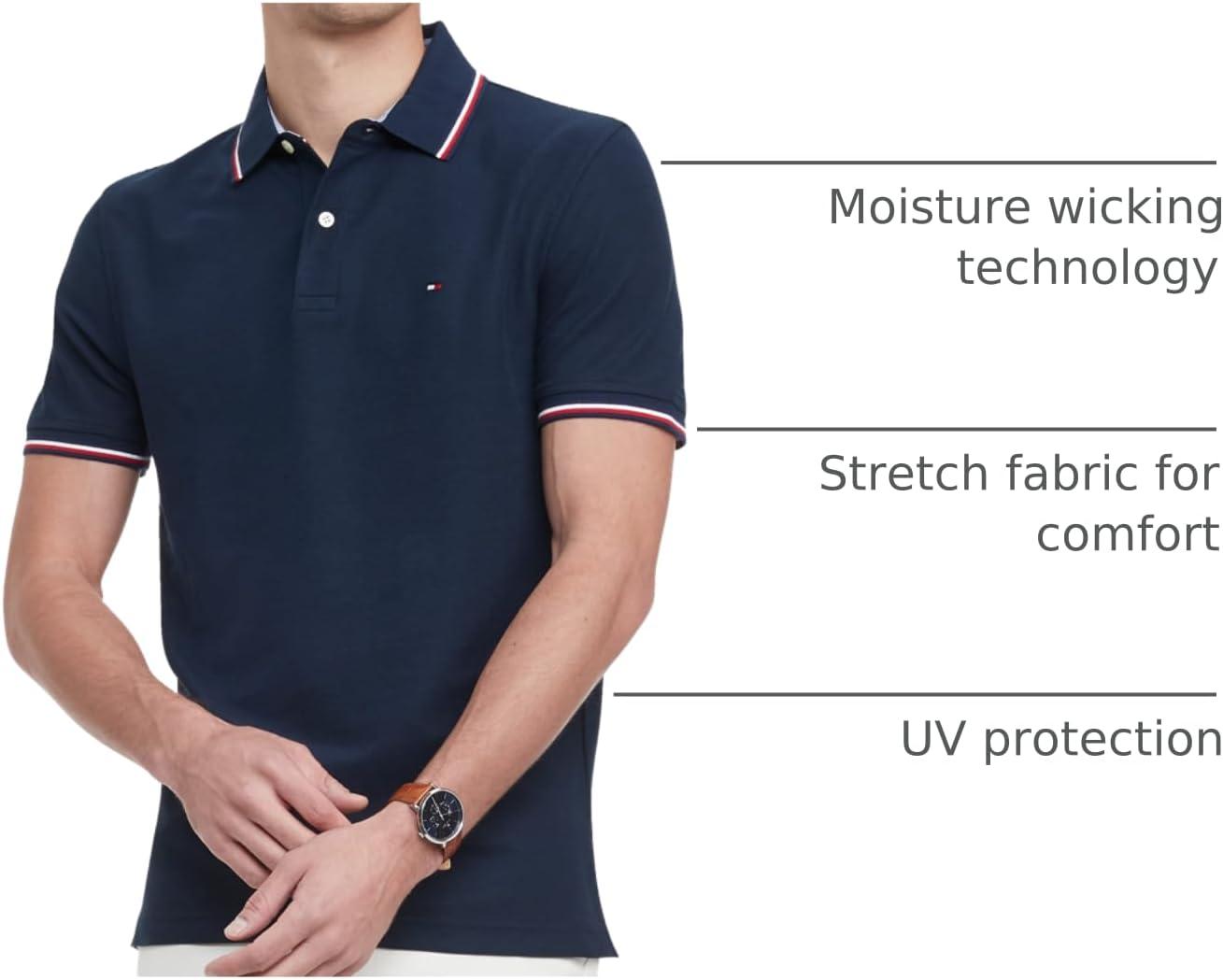 imageTommy Hilfiger Mens Short Sleeve Moisture Wicking Stretch Polo Shirt with Quick Dry UV ProtectionSky Captain
