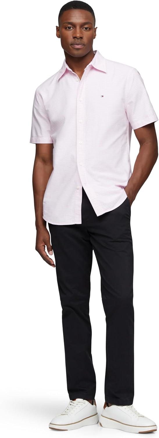 imageTommy Hilfiger Mens Short Sleeve Oxford Shirts in Regular Fit Mens Button Down ShirtsClassic Pink Check