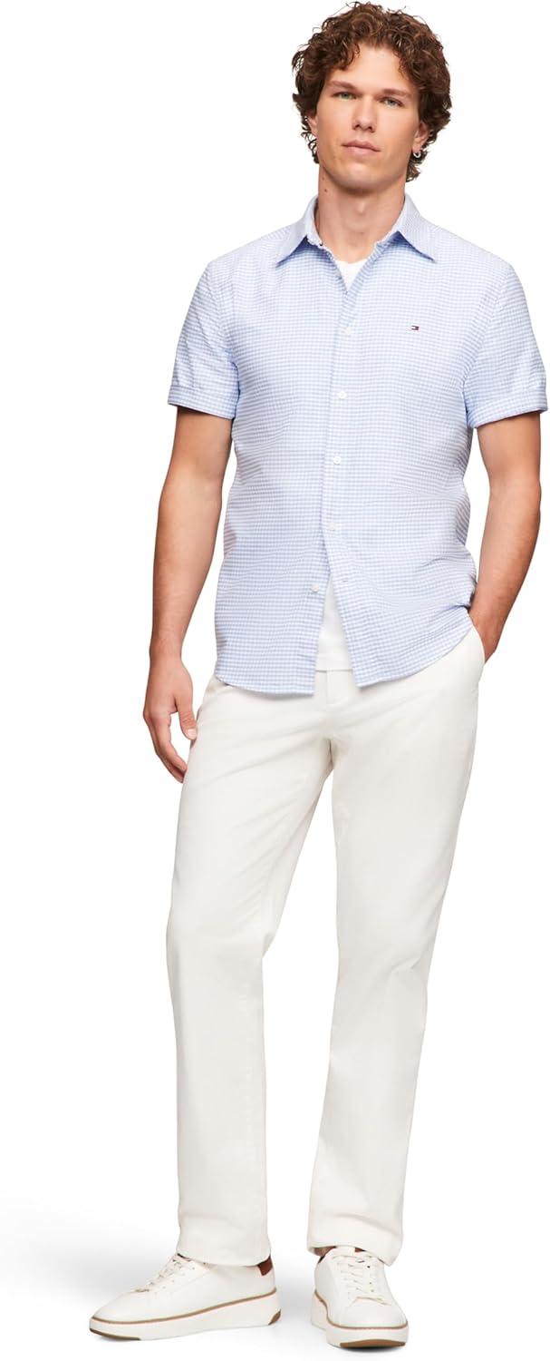 imageTommy Hilfiger Mens Short Sleeve Oxford Shirts in Regular Fit Mens Button Down ShirtsCloudy Blue Check