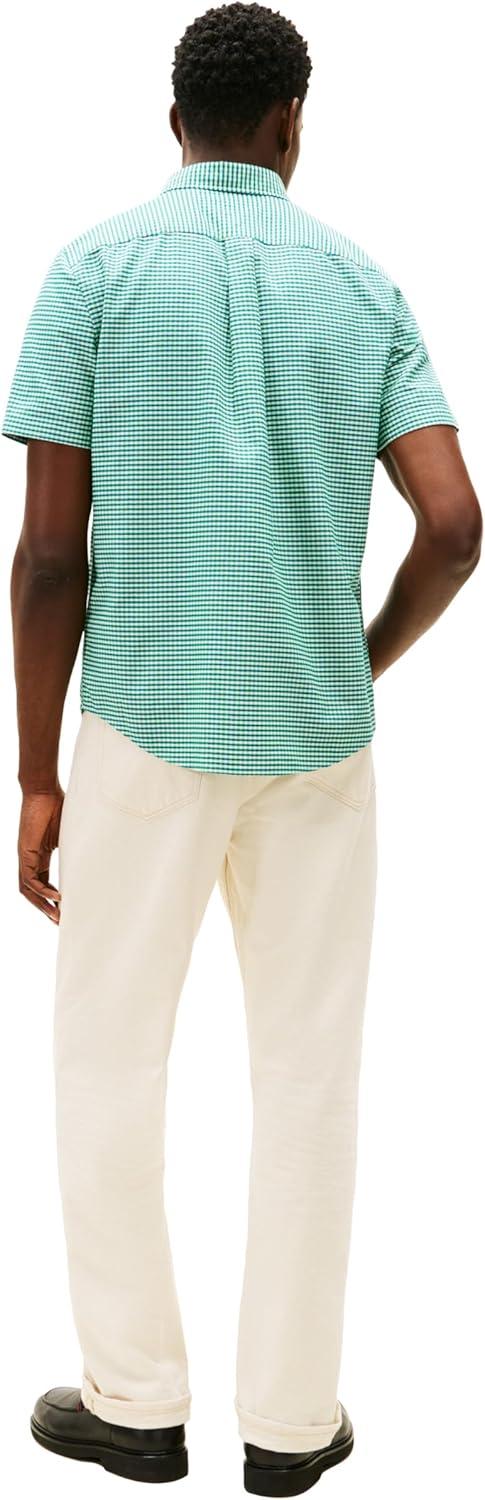 imageTommy Hilfiger Mens Short Sleeve Oxford Shirts in Regular Fit Mens Button Down ShirtsDeep Ocean Check