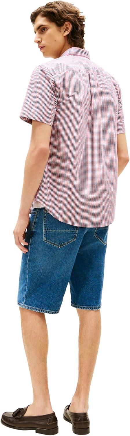imageTommy Hilfiger Mens Short Sleeve Oxford Shirts in Regular Fit Mens Button Down ShirtsMedium Red Multi Check