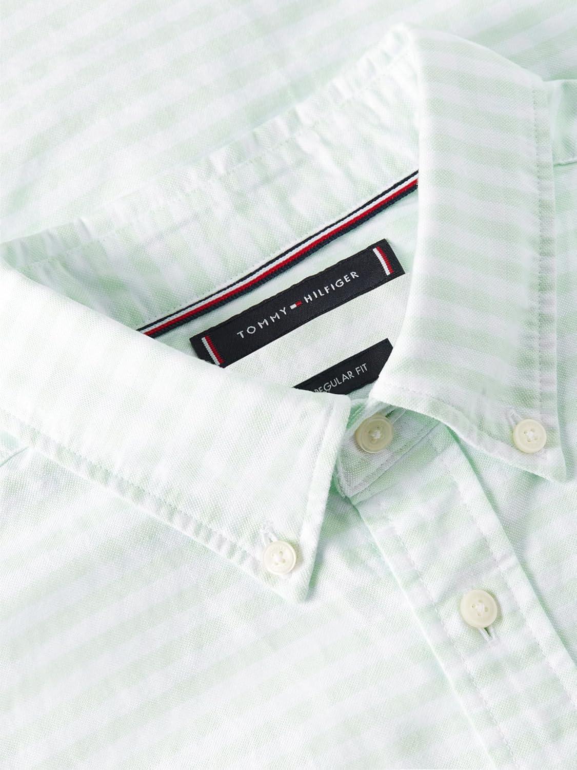 imageTommy Hilfiger Mens Short Sleeve Oxford Shirts in Regular Fit Mens Button Down ShirtsOpal Green Check