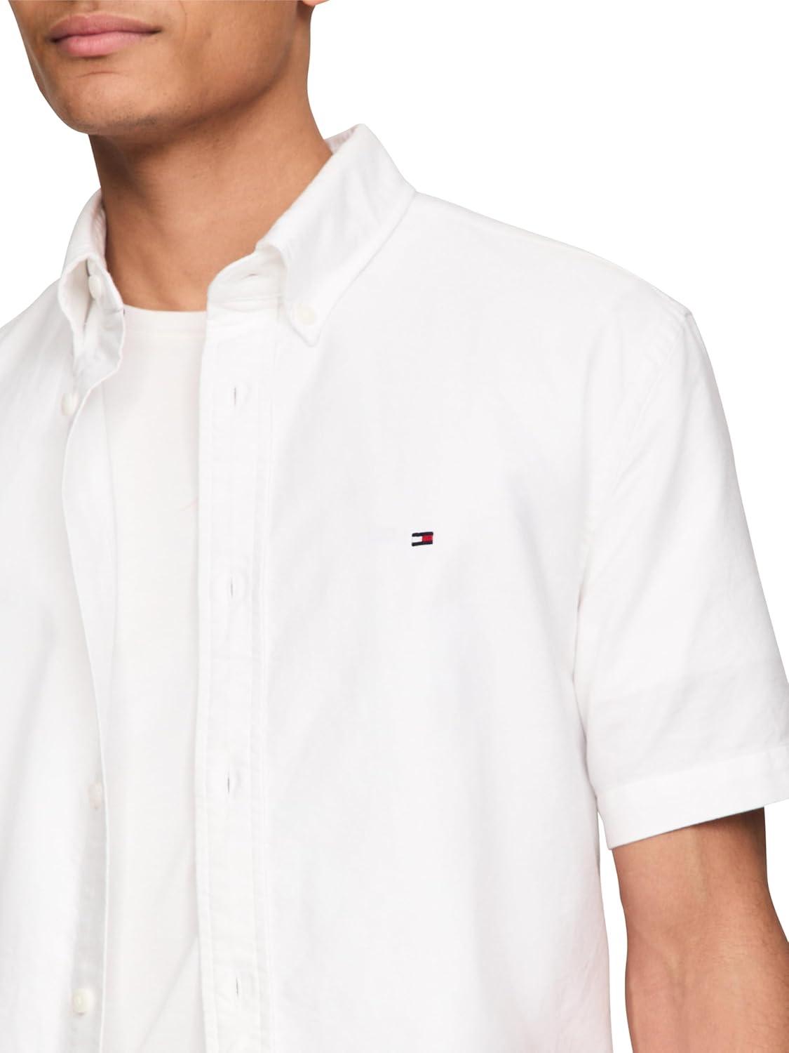 imageTommy Hilfiger Mens Short Sleeve Oxford Shirts in Regular Fit Mens Button Down ShirtsOptic White