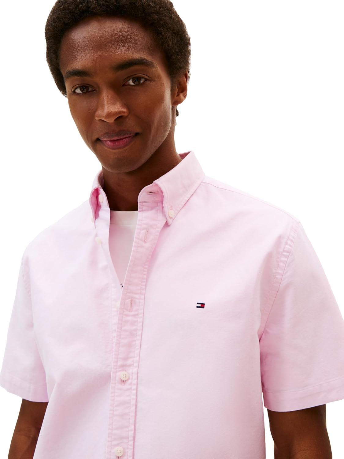imageTommy Hilfiger Mens Short Sleeve Oxford Shirts in Regular Fit Mens Button Down ShirtsRose Petal