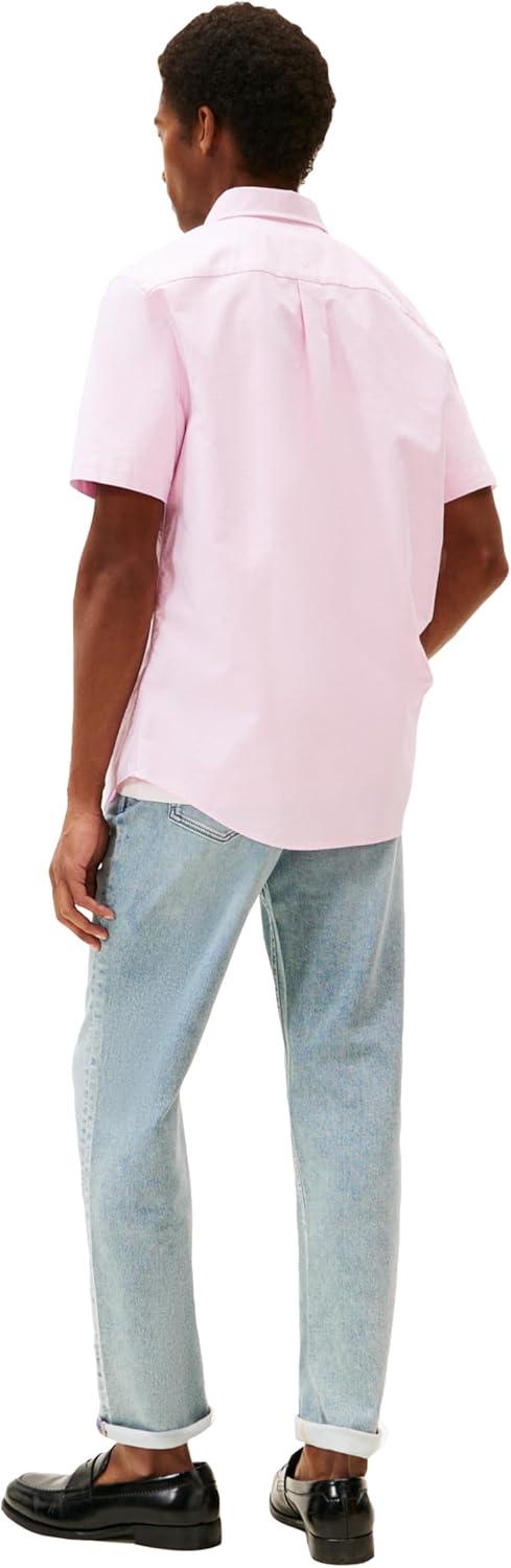 imageTommy Hilfiger Mens Short Sleeve Oxford Shirts in Regular Fit Mens Button Down ShirtsRose Petal