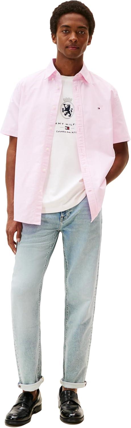 imageTommy Hilfiger Mens Short Sleeve Oxford Shirts in Regular Fit Mens Button Down ShirtsRose Petal
