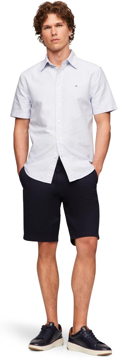imageTommy Hilfiger Mens Short Sleeve Oxford Shirts in Regular Fit Mens Button Down ShirtsShirt Blue Optic White