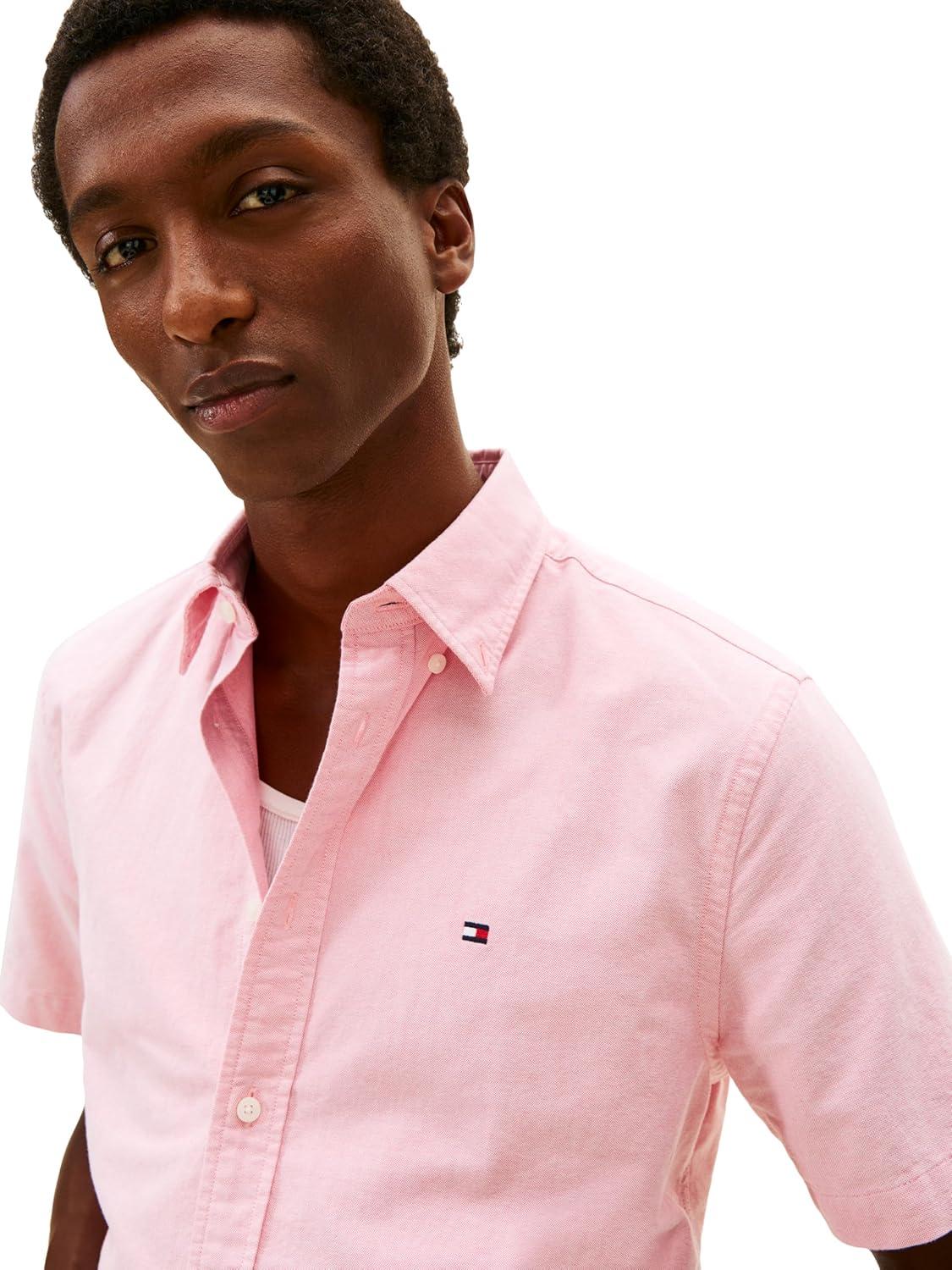 imageTommy Hilfiger Mens Short Sleeve Oxford Shirts in Regular Fit Mens Button Down ShirtsVintage Red