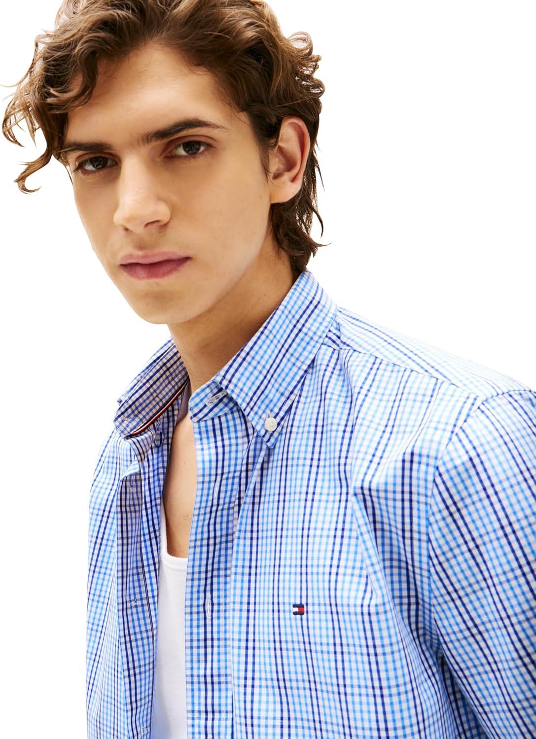 imageTommy Hilfiger Mens Short Sleeve Oxford Shirts in Regular Fit Mens Button Down ShirtsWedge Blue Multi Check