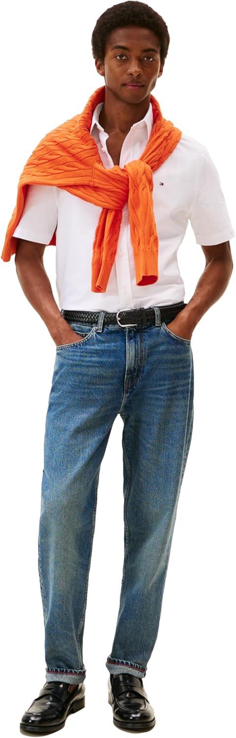 imageTommy Hilfiger Mens Short Sleeve Oxford Shirts in Regular Fit Mens Button Down ShirtsWhite
