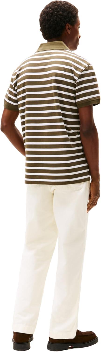 imageTommy Hilfiger Mens Short Sleeve Polo Shirts in Classic Fit with Stretch and Organic Pique CottonArmy Green White