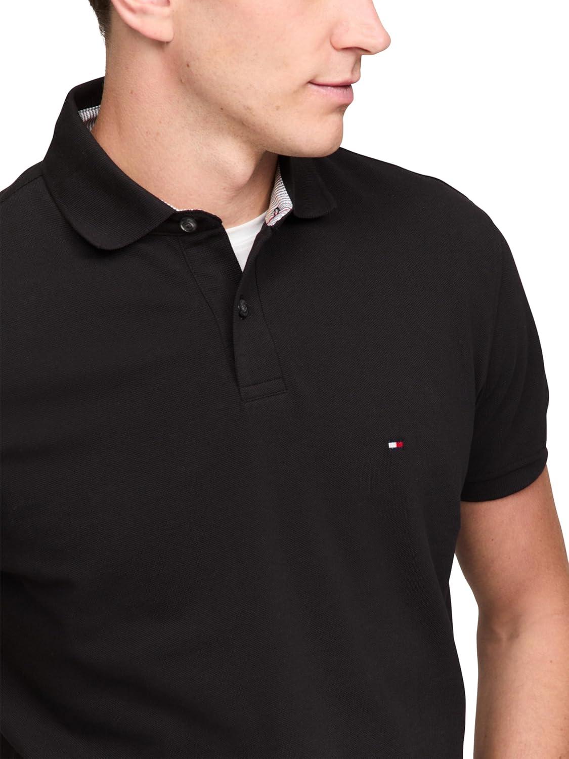 imageTommy Hilfiger Mens Short Sleeve Polo Shirts in Classic Fit with Stretch and Organic Pique CottonBlack