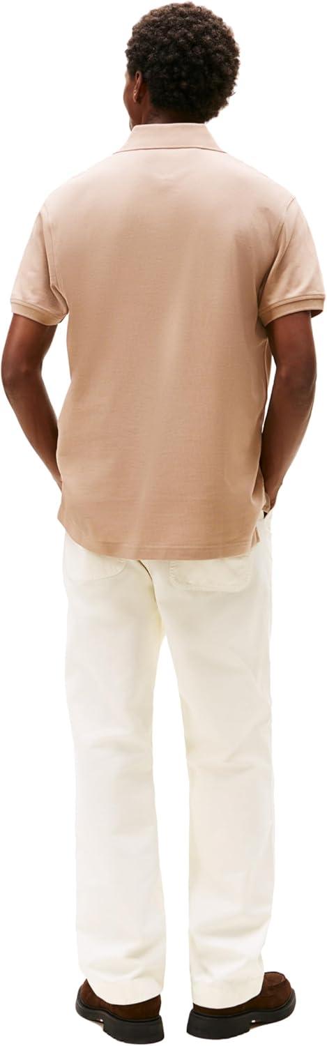 imageTommy Hilfiger Mens Short Sleeve Polo Shirts in Classic Fit with Stretch and Organic Pique CottonCoastal Taupe