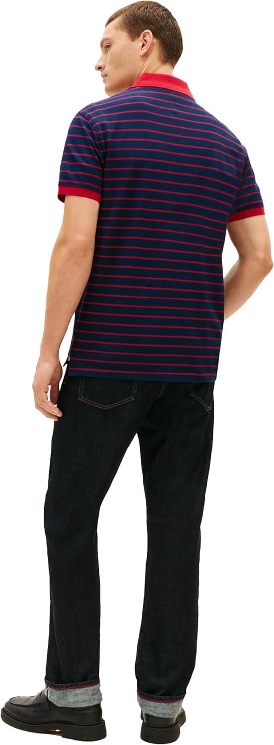 imageTommy Hilfiger Mens Short Sleeve Polo Shirts in Classic Fit with Stretch and Organic Pique CottonDark Night Navy Medium Red