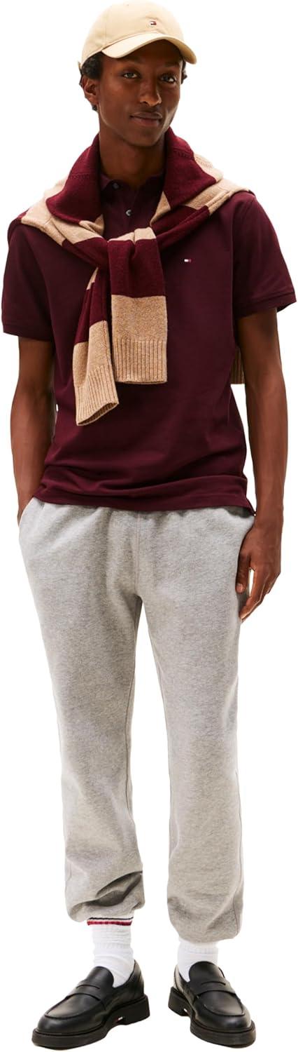 imageTommy Hilfiger Mens Short Sleeve Polo Shirts in Classic Fit with Stretch and Organic Pique CottonDeep Burgundy