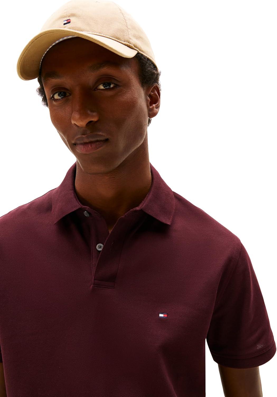 imageTommy Hilfiger Mens Short Sleeve Polo Shirts in Classic Fit with Stretch and Organic Pique CottonDeep Burgundy