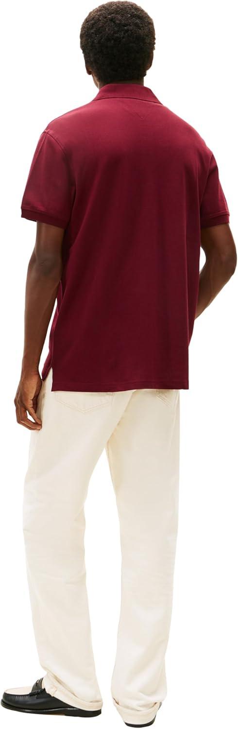 imageTommy Hilfiger Mens Short Sleeve Polo Shirts in Classic Fit with Stretch and Organic Pique CottonDeep Rouge