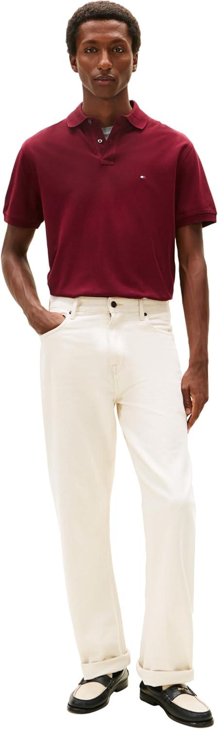 imageTommy Hilfiger Mens Short Sleeve Polo Shirts in Classic Fit with Stretch and Organic Pique CottonDeep Rouge