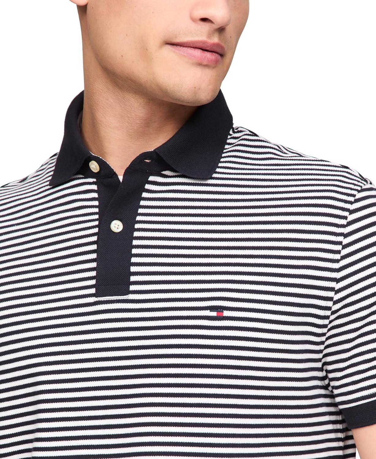 imageTommy Hilfiger Mens Short Sleeve Polo Shirts in Classic Fit with Stretch and Organic Pique CottonDesert Sky White