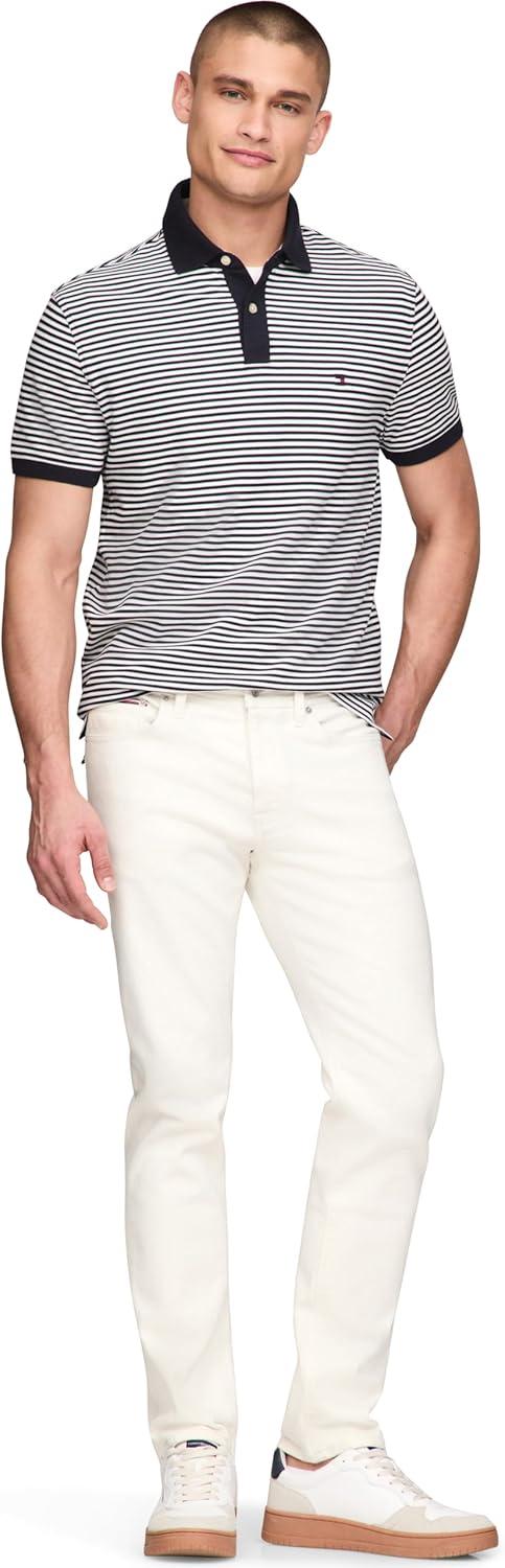 imageTommy Hilfiger Mens Short Sleeve Polo Shirts in Classic Fit with Stretch and Organic Pique CottonDesert Sky White