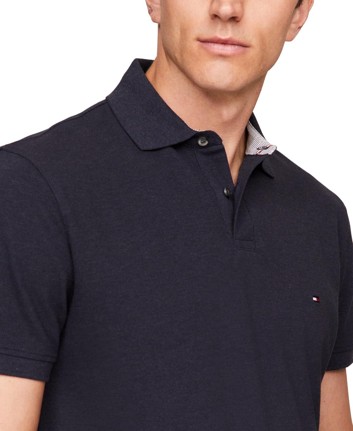 imageTommy Hilfiger Mens Short Sleeve Polo Shirts in Classic Fit with Stretch and Organic Pique CottonDesert Sky Heather