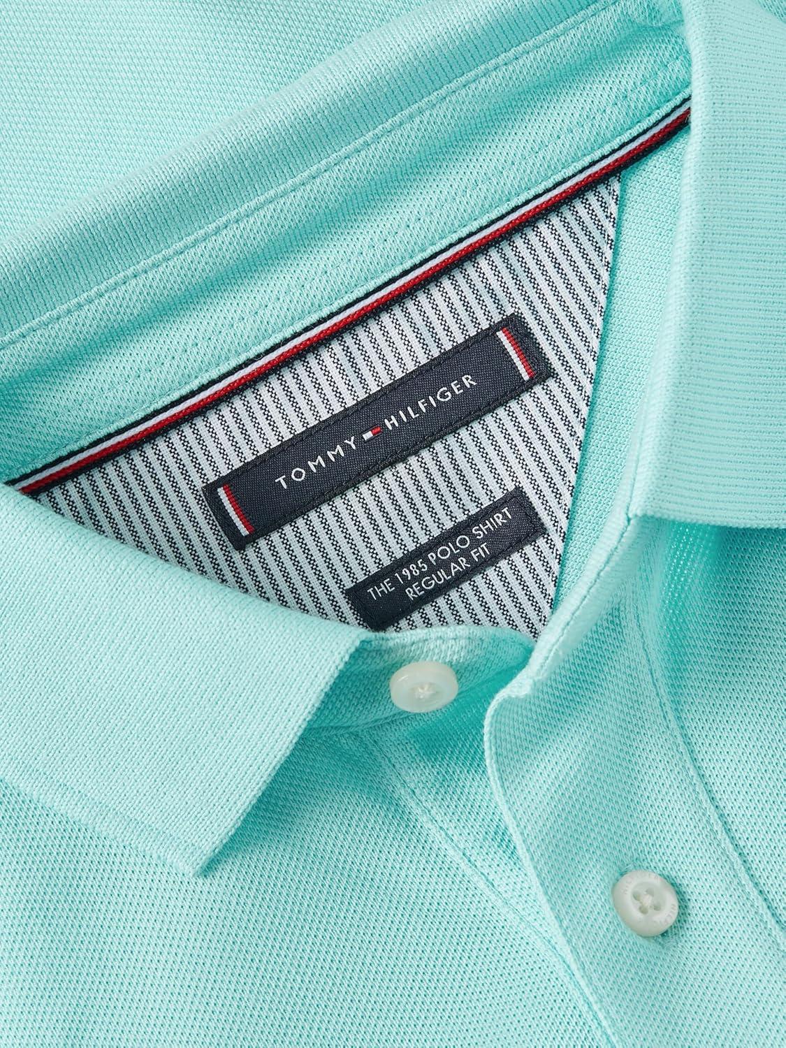 imageTommy Hilfiger Mens Short Sleeve Polo Shirts in Classic Fit with Stretch and Organic Pique CottonDewy Blue
