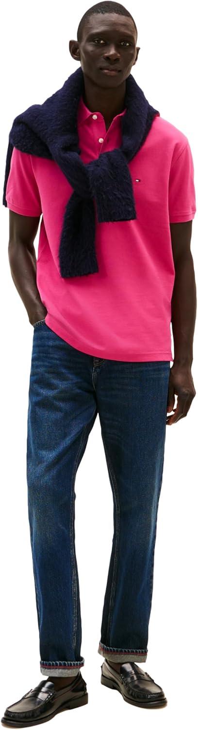 imageTommy Hilfiger Mens Short Sleeve Polo Shirts in Classic Fit with Stretch and Organic Pique CottonFashion Fuschia
