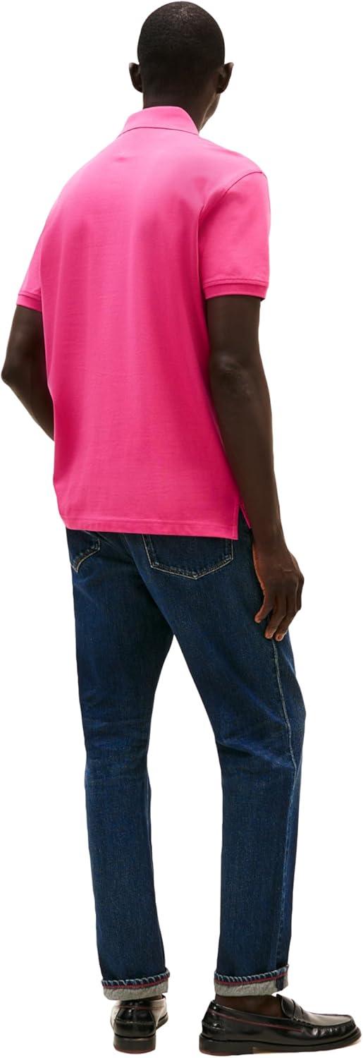imageTommy Hilfiger Mens Short Sleeve Polo Shirts in Classic Fit with Stretch and Organic Pique CottonFashion Fuschia